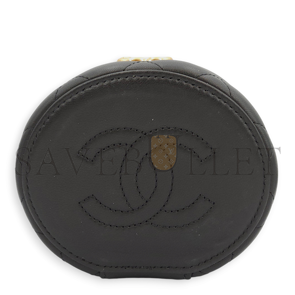 CHANEL MASTER ROUND VANITY LOGOPEARL BLACK TOP HANDLE BAG IN LAMBSKIN, GOLD HARDWARE (11*9*6cm) 